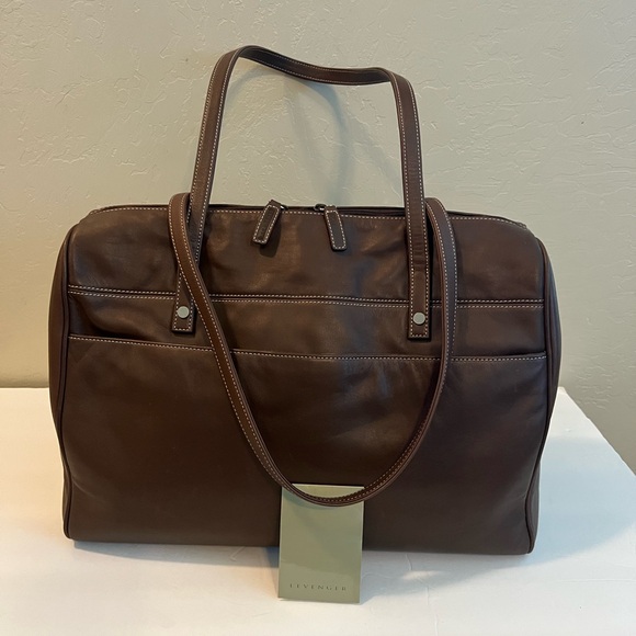 Levenger Dark Brown Leather Duffel Bag - Picture 1 of 15